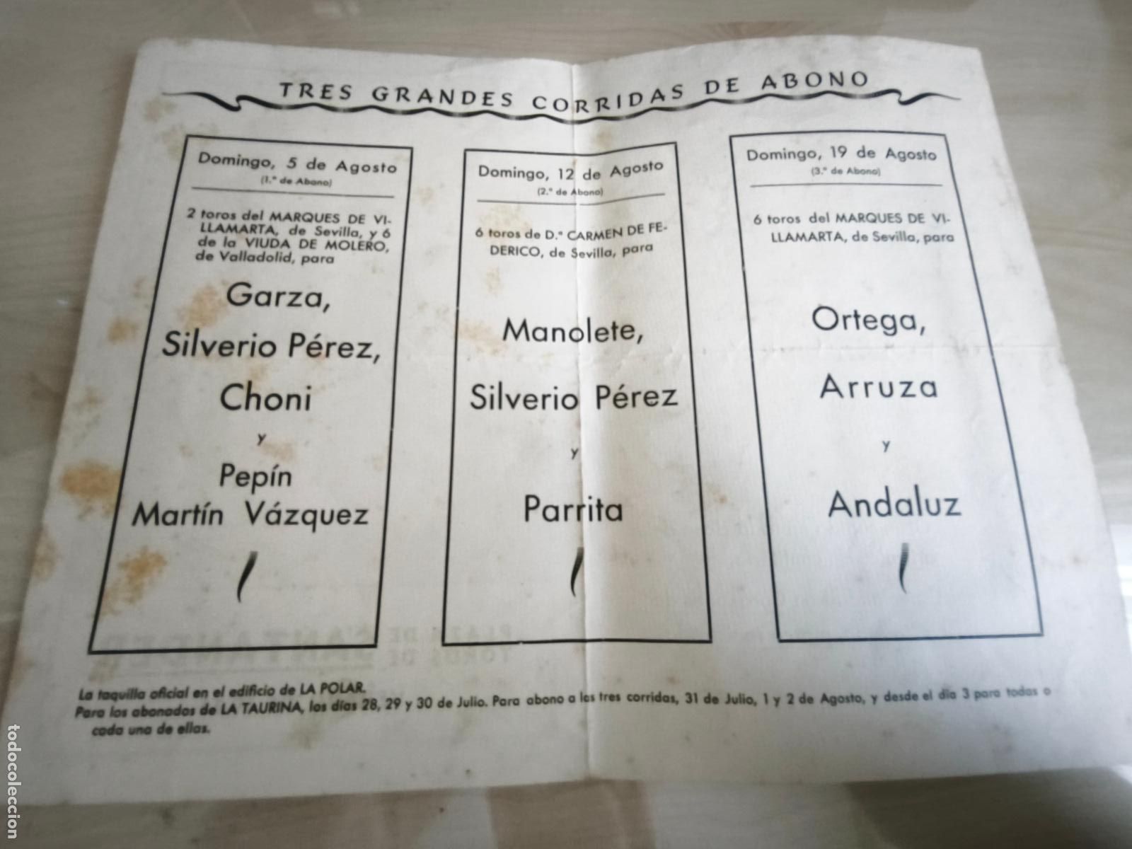 Tauromaquia: Programa de corridas verano de 1945. 12 de Agosto, Manolete. - Foto 2