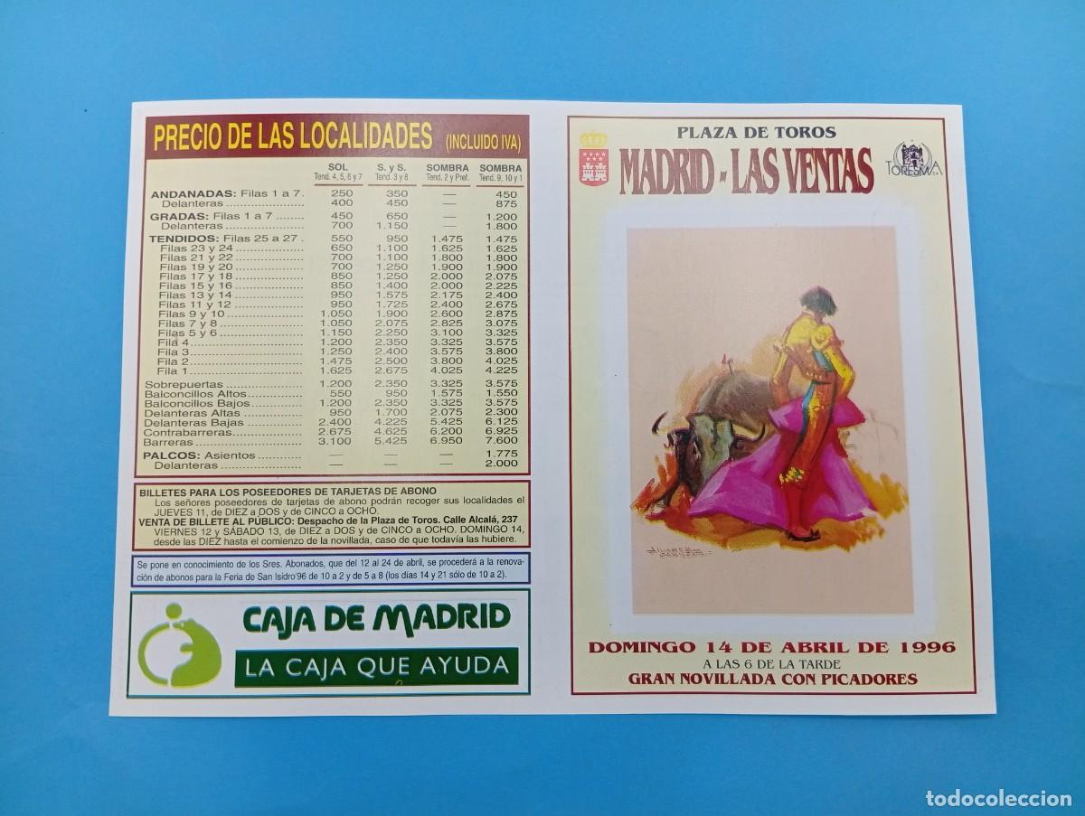 Bullfighting: PROGRAMA DE TOROS. MADRID. 1996. GANADERIA PE&Ntilde;AJARA. FCO. JOSE PORRAS. EUGENIO DE MORA. BLAZQUEZ.