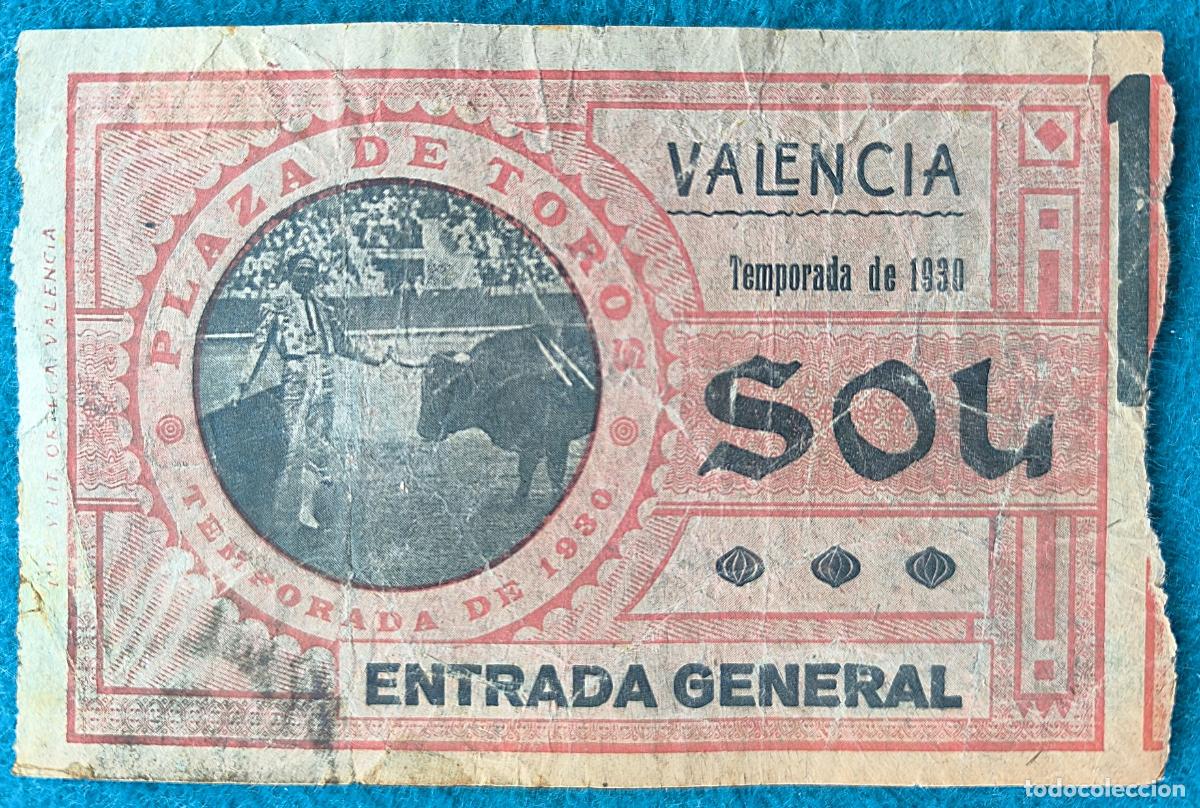 Tauromaquia: RW ENTRADA PLAZA TOROS DE VALENCIA 1930 ORIGINAL ET7