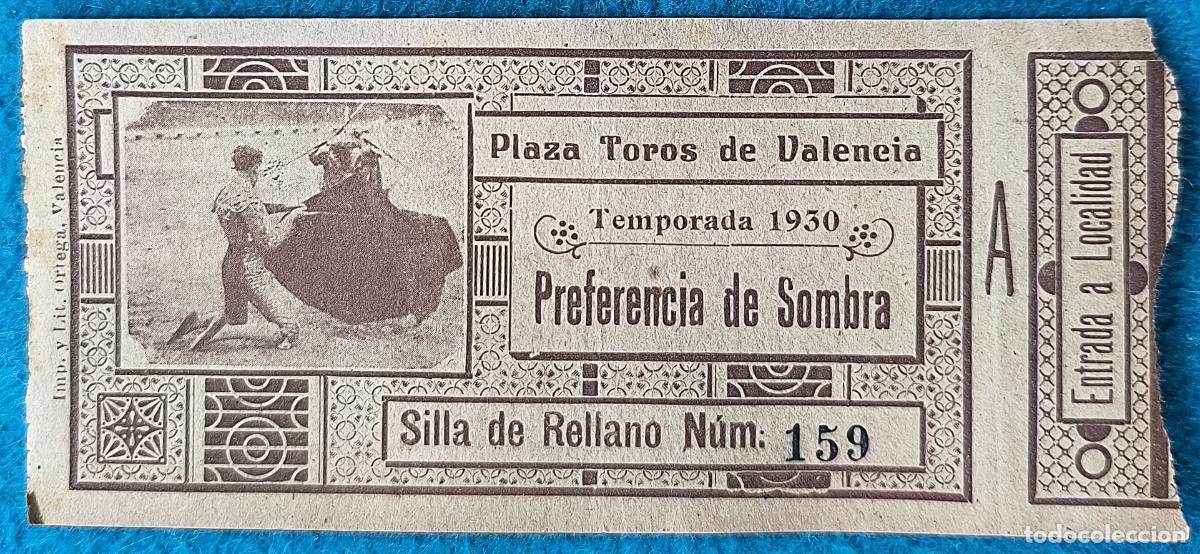 Tauromaquia: RW ENTRADA PLAZA TOROS DE VALENCIA 1930 ORIGINAL ET10
