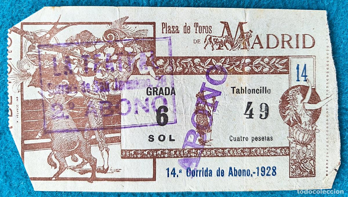 Tauromaquia: RW ENTRADA PLAZA TOROS DE MADRID 1928 ORIGINAL ET63