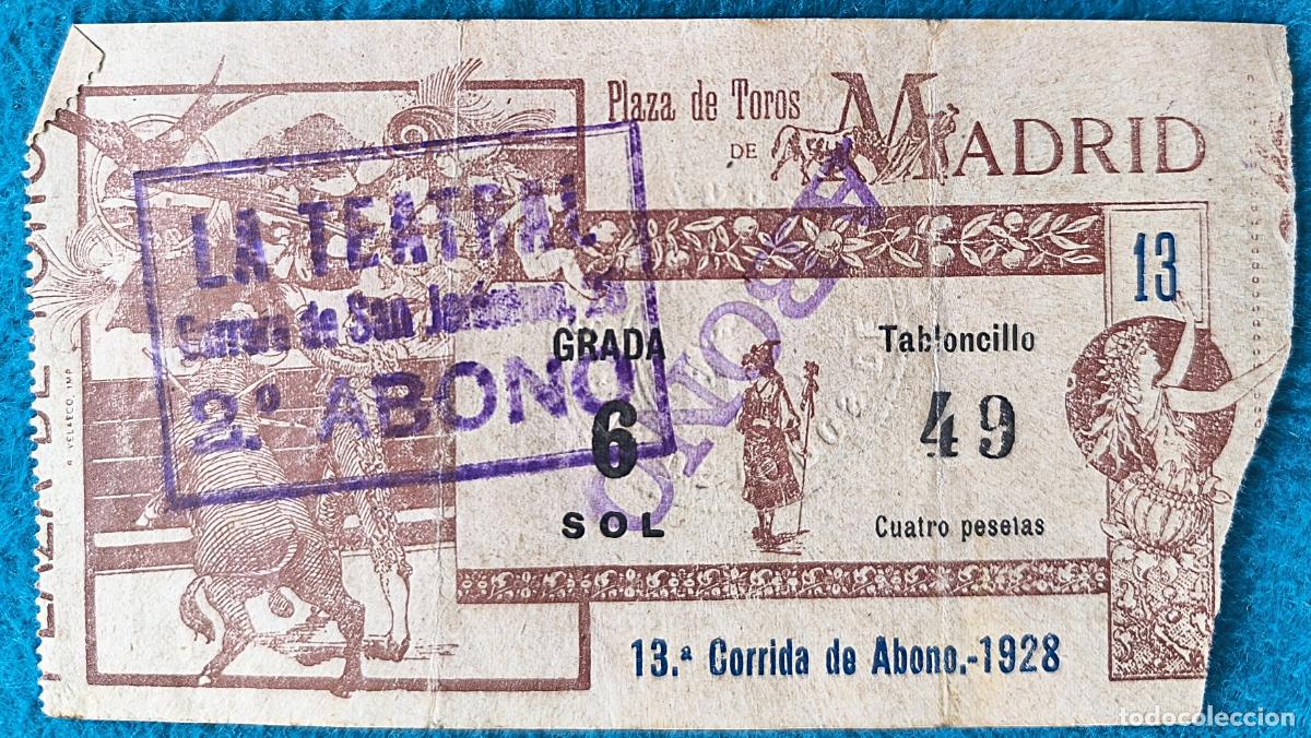 Tauromaquia: RW ENTRADA PLAZA TOROS DE MADRID 1928 ORIGINAL ET64