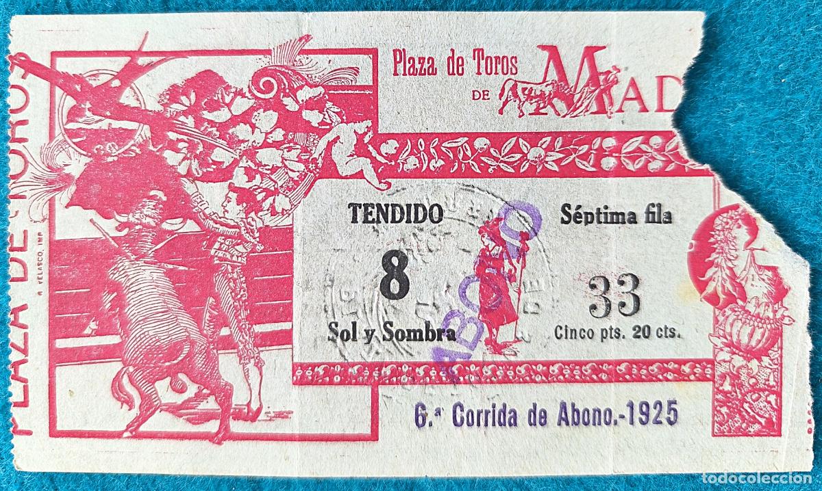 Tauromaquia: RW ENTRADA PLAZA TOROS DE MADRID 1925 ORIGINAL ET65