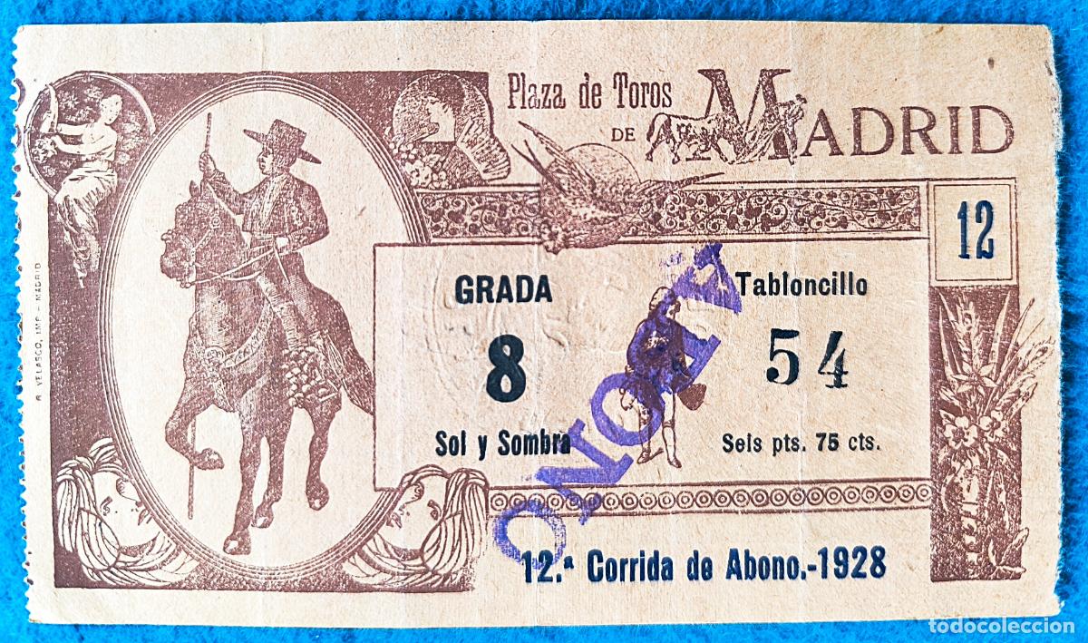 Tauromaquia: RW ENTRADA PLAZA TOROS DE MADRID 1928 ORIGINAL ET70