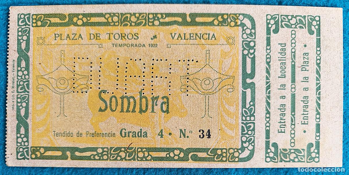 Tauromaquia: RW ENTRADA PLAZA TOROS DE VALENCIA 1922 ORIGINAL ET199