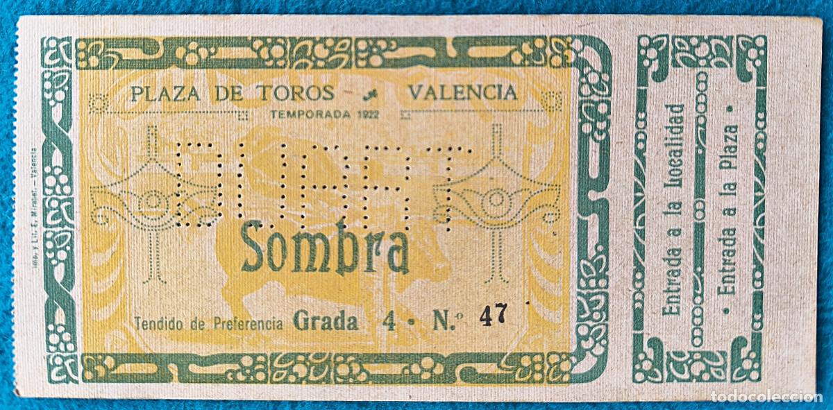 Tauromaquia: RW ENTRADA PLAZA TOROS DE VALENCIA 1922 ORIGINAL ET203