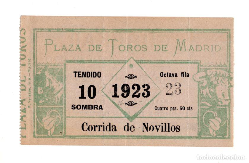 Stierkampf: ENTRADA PLAZA DE TOROS DE MADRID CORRIDA DE NOVILLOS CELEBRADA EN 1923. BELMONTE, ZURITO O ALGABE&Ntilde;O