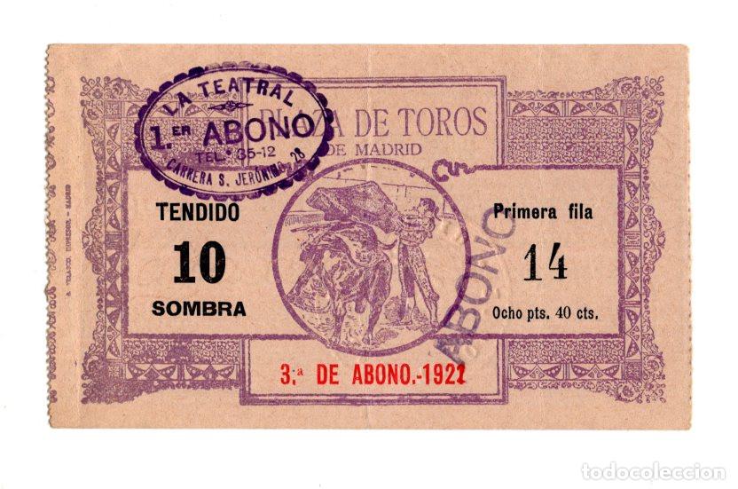 Stierkampf: ABONO PARA TOROS DE 1922 PARA LA PLAZA DE TOROS DE MADRID.