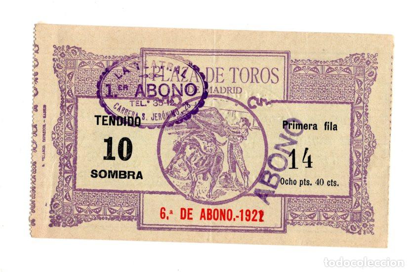 Stierkampf: ABONO PARA TOROS DE 1922 PARA LA PLAZA DE TOROS DE MADRID.