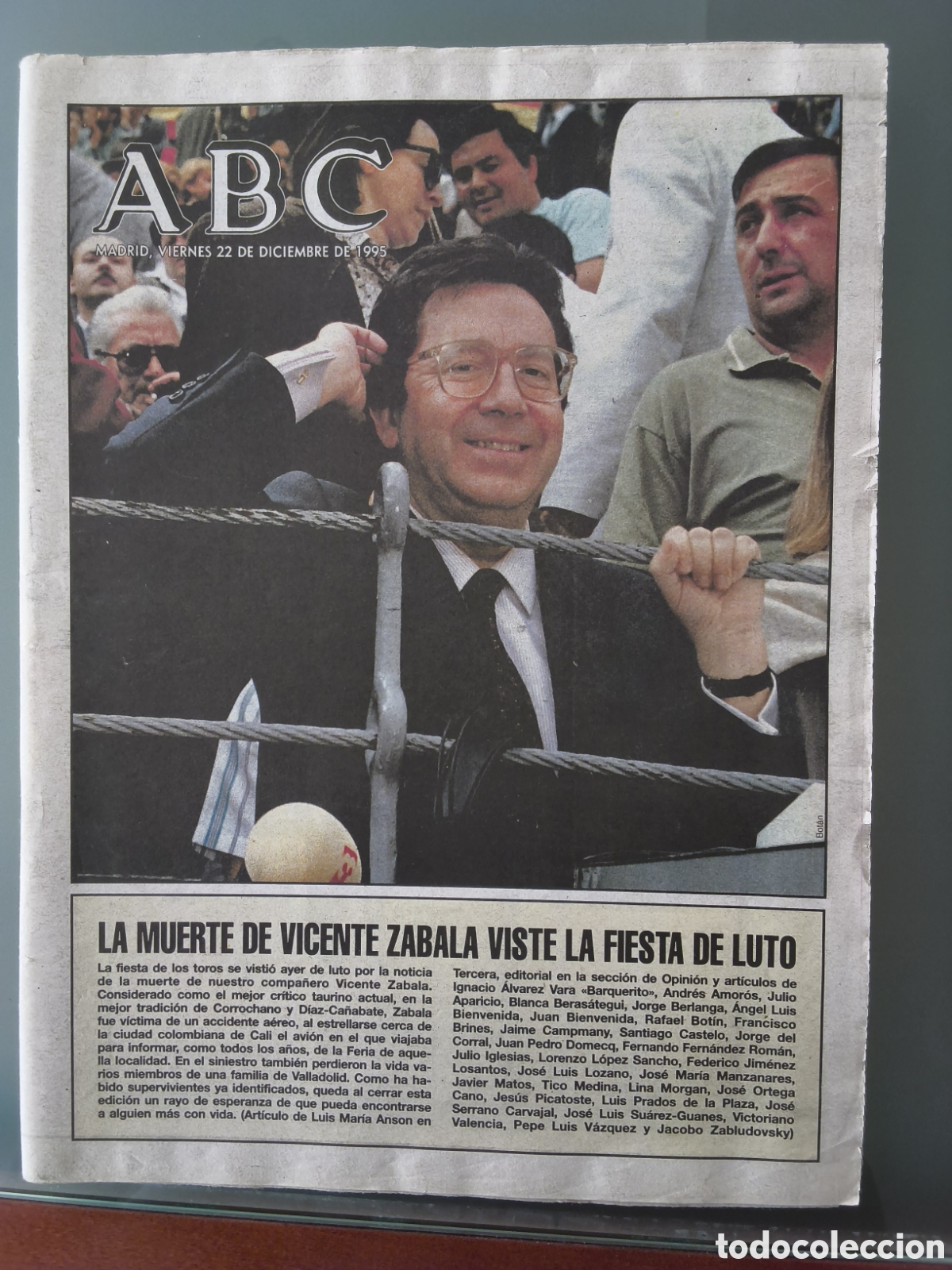Tauromaquia: Diario ABC Fallecimiento de Vicente Zabala. 22 diciembre 1995