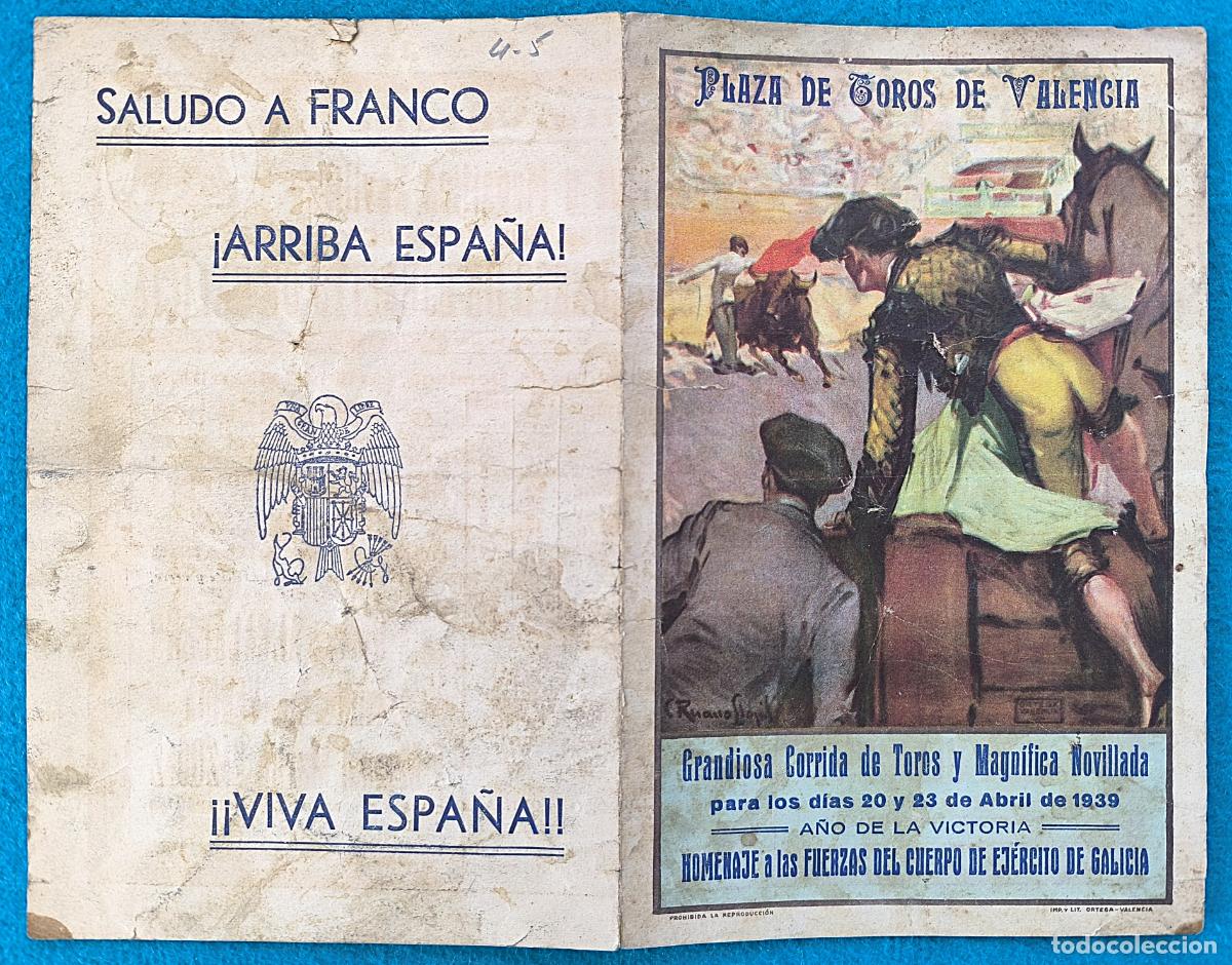 Bullfighting: RW PROGRAMA TOROS PLAZA VALENCIA 1939 BIENVENIDA BELMONTE LALANDA ORIGINAL PT53