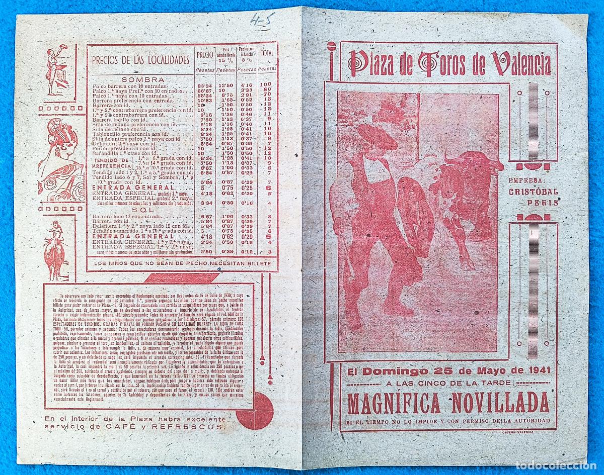 Tauromaquia: RW PROGRAMA TOROS PLAZA VALENCIA 1941 ALGALARE&Ntilde;O MORENITO DE VALENCIA VAZQUEZ ORIGINAL PT55