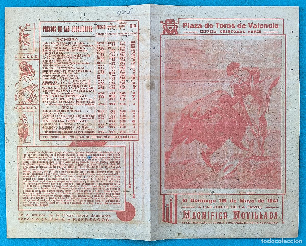 Tauromaquia: RW PROGRAMA TOROS PLAZA VALENCIA 1941 PEDRO BARRERA BIENVENIDA ANDALUZ ORIGINAL PT56