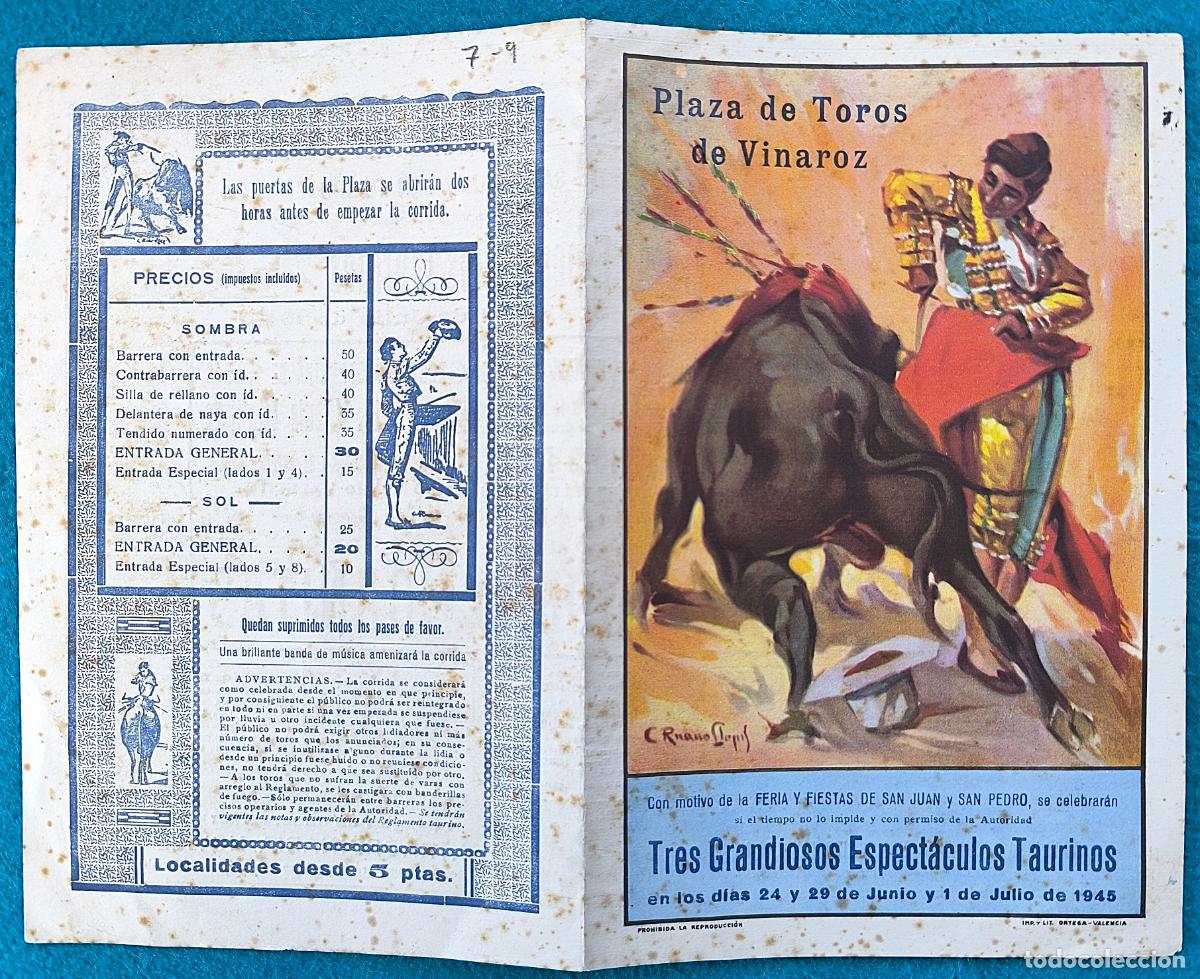 Tauromaquia: RW PROGRAMA TOROS PLAZA VINAROZ CASTELLON 1945 CASADO ESCUDERO CA&Ntilde;ITAS ORIGINAL PT65