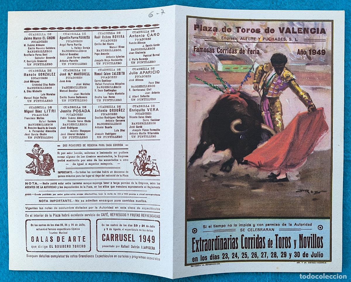 Tauromaquia: RW PROGRAMA TOROS PLAZA VALENCIA 1949 EL CHONI PARRITA LITRI ORIGINAL PT71 RR