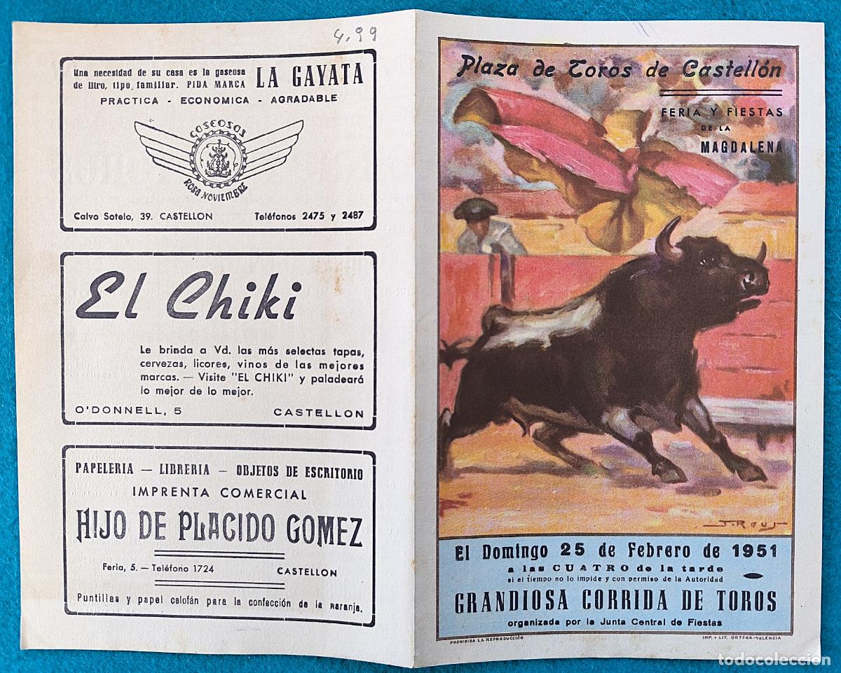 Bullfighting: RW PROGRAMA TOROS PLAZA CASTELLON 1950 DOMINGUIN MARTORELL ORIGINAL PT75
