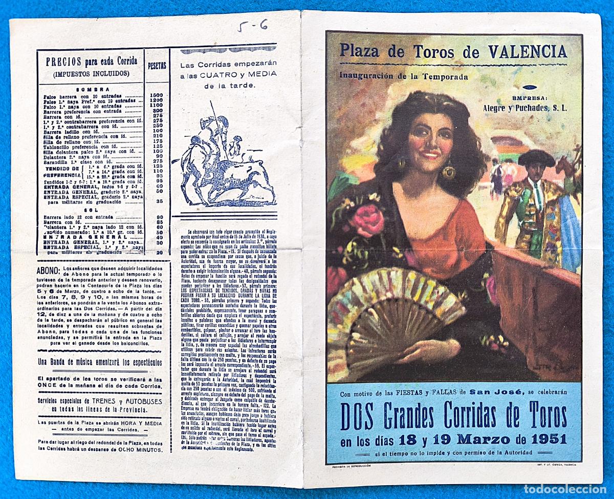 Bullfighting: RW PROGRAMA TOROS PLAZA VALENCIA 1951 DOMINGUIN APARICIO LITRI ORIGINAL PT78