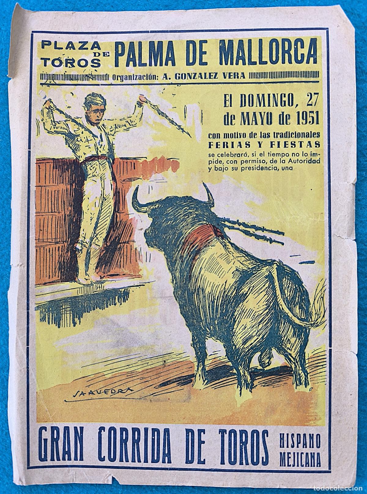 Tauromachie: RW PROGRAMA TOROS PLAZA MALLORCA 1951 VAZQUEZ VELAZQUEZ RODRIGUEZ ORIGINAL PT79