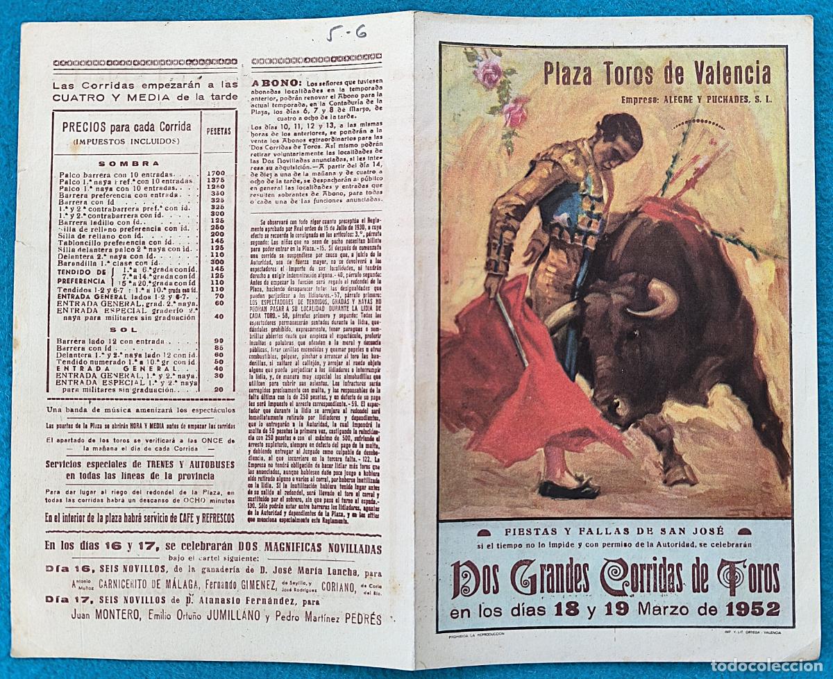 Tauromachie: RW PROGRAMA TOROS PLAZA VALENCIA 1952 PARRITA GONZALEZ GALERITO ORIGINAL PT88