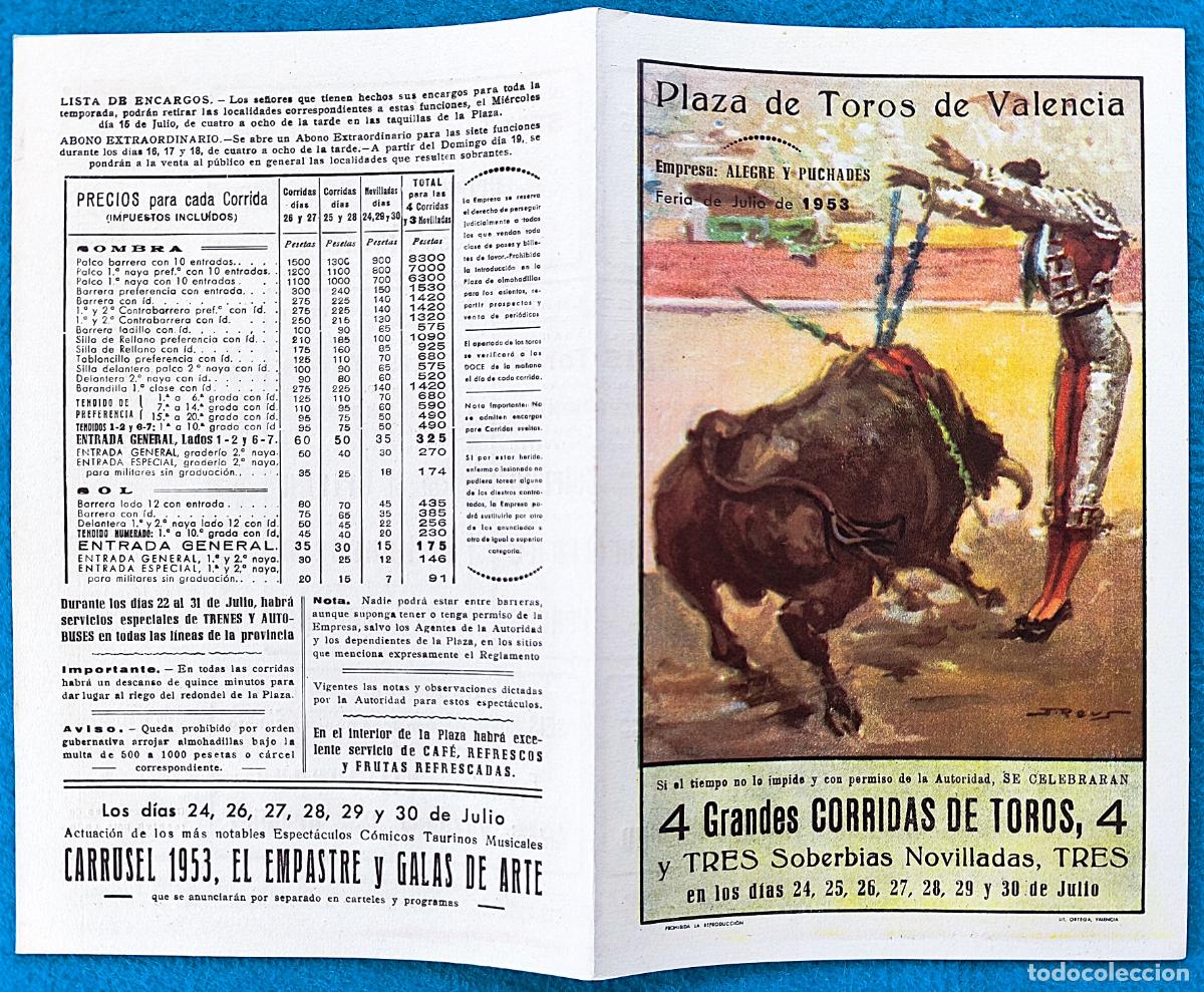 Tauromachie: RW PROGRAMA TOROS PLAZA VALENCIA 1953 ORDO&Ntilde;EZ VAZQUEZ CHICUELO II ORIGINAL PT94 RR