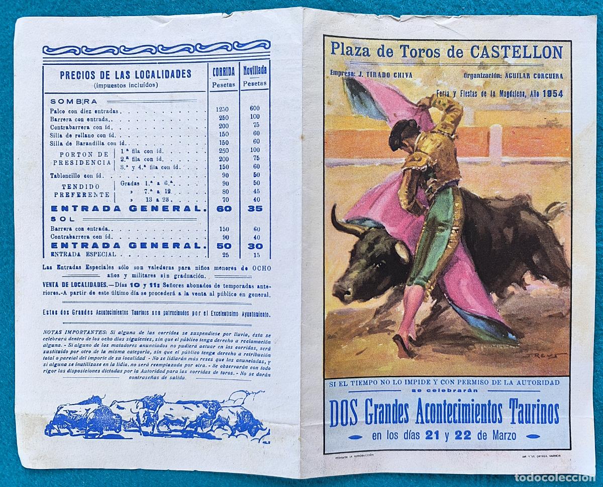 Tauromachie: RW PROGRAMA TOROS PLAZA CASTELLON 1954 CALERITO POSADA GIRON ORIGINAL PT103