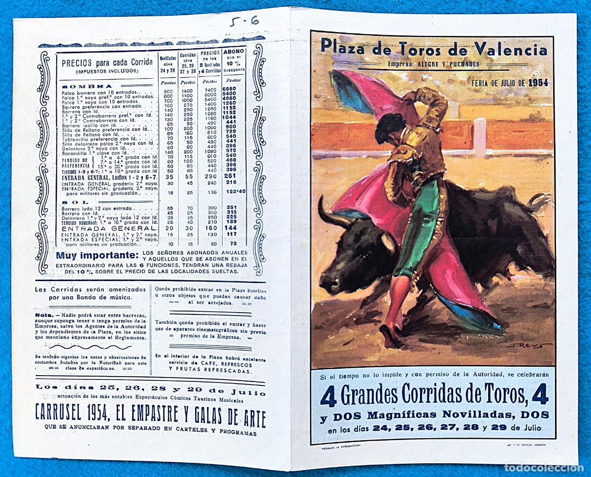 Tauromachie: RW PROGRAMA TOROS PLAZA VALENCIA 1954 MARISCAL BERNADO CHAMACO ORIGINAL PT106 RR
