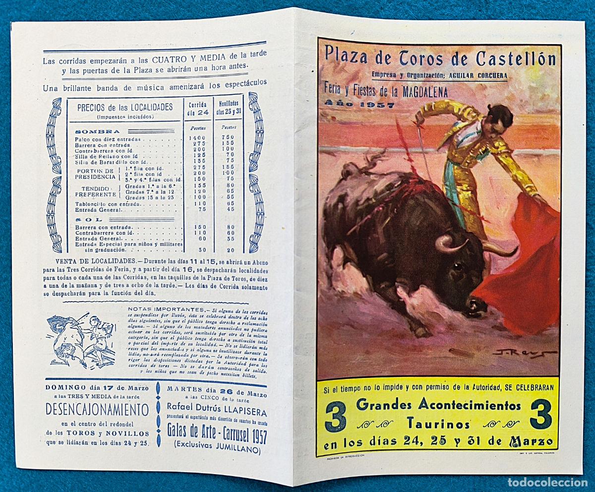 Tauromaquia: RW PROGRAMA TOROS PLAZA CASTELLON 1957 APARICIO CHICUELO II CACERES ORIGINAL PT117 RR