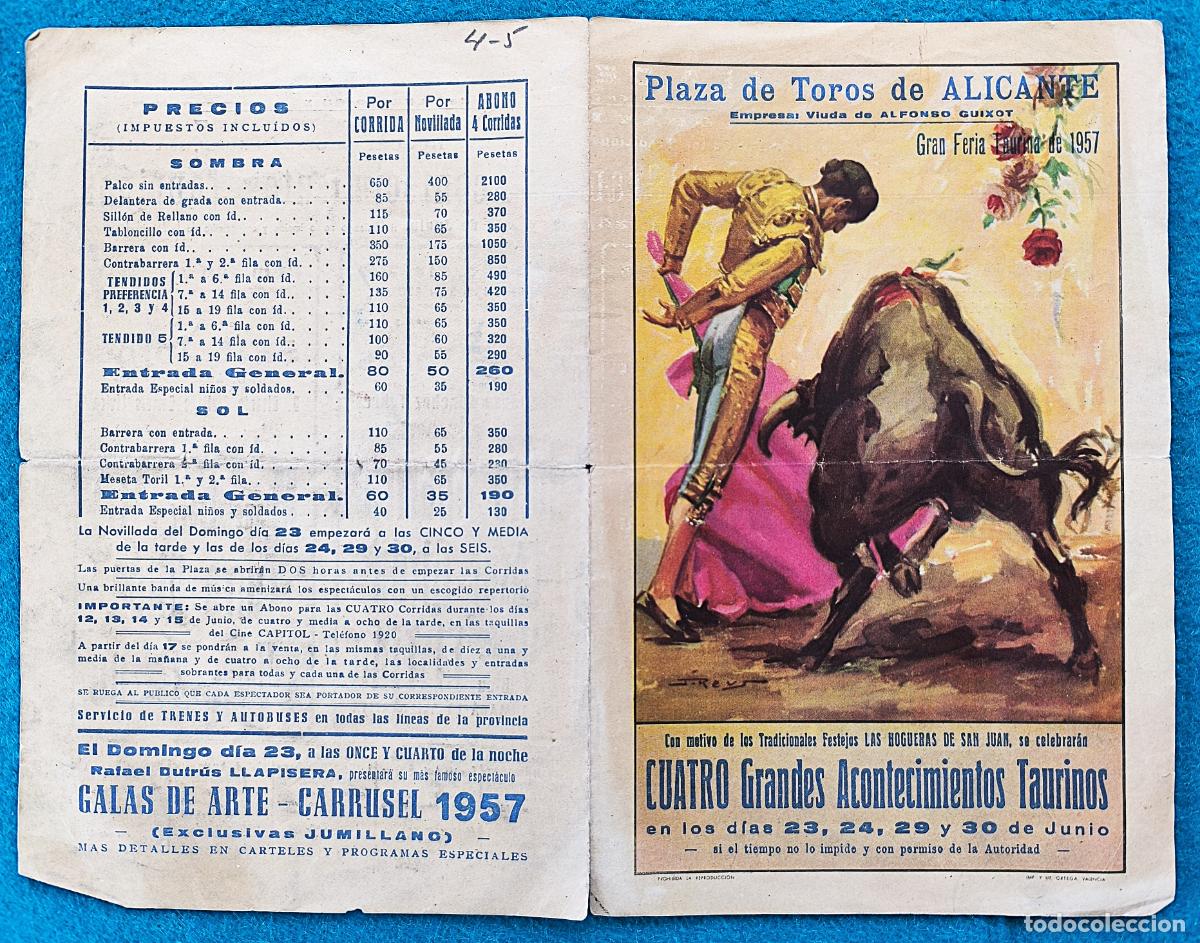Tauromachie: RW PROGRAMA TOROS PLAZA ALICANTE 1957 PACORRO CABA&Ntilde;ERO VERGARA ORIGINAL PT121
