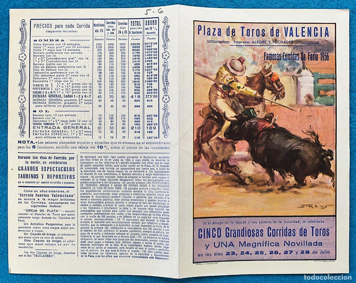 Tauromachie: RW PROGRAMA TOROS PLAZA VALENCIA 1956 OSTOS CHAMACO GIRON ORIGINAL PT126