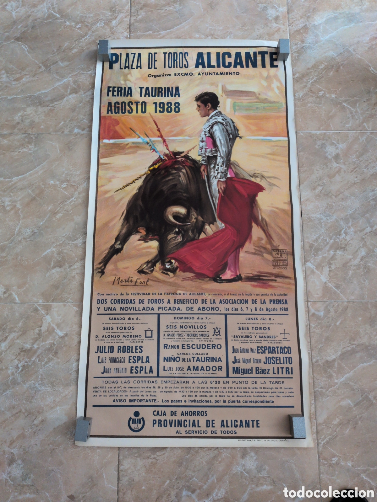 Tauromaquia: Cartel plaza de toros Alicante. Feria taurina agosto 1988.