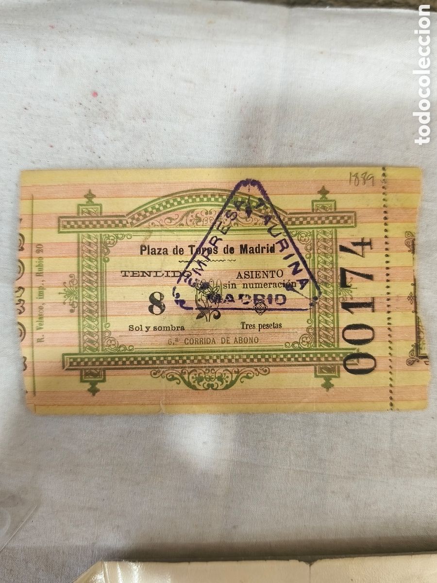 Tauromaquia: 1889-Plaza de toros de Madrid entrada 1889