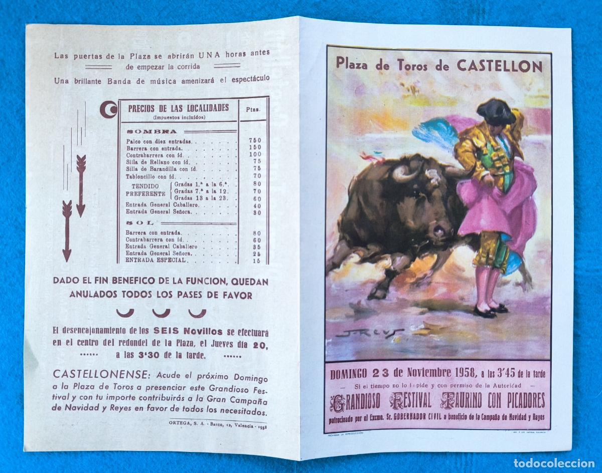 Tauromaquia: RW PROGRAMA TOROS PLAZA CASTELLON 1958 VERA RAFAEL GIRON ZABALZA ORIGINAL PT128 RR