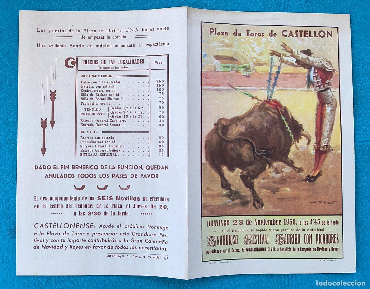 Tauromachie: RW PROGRAMA TOROS PLAZA CASTELLON 1958 VERA GIRON VERGARA ORIGINAL PT129 RR