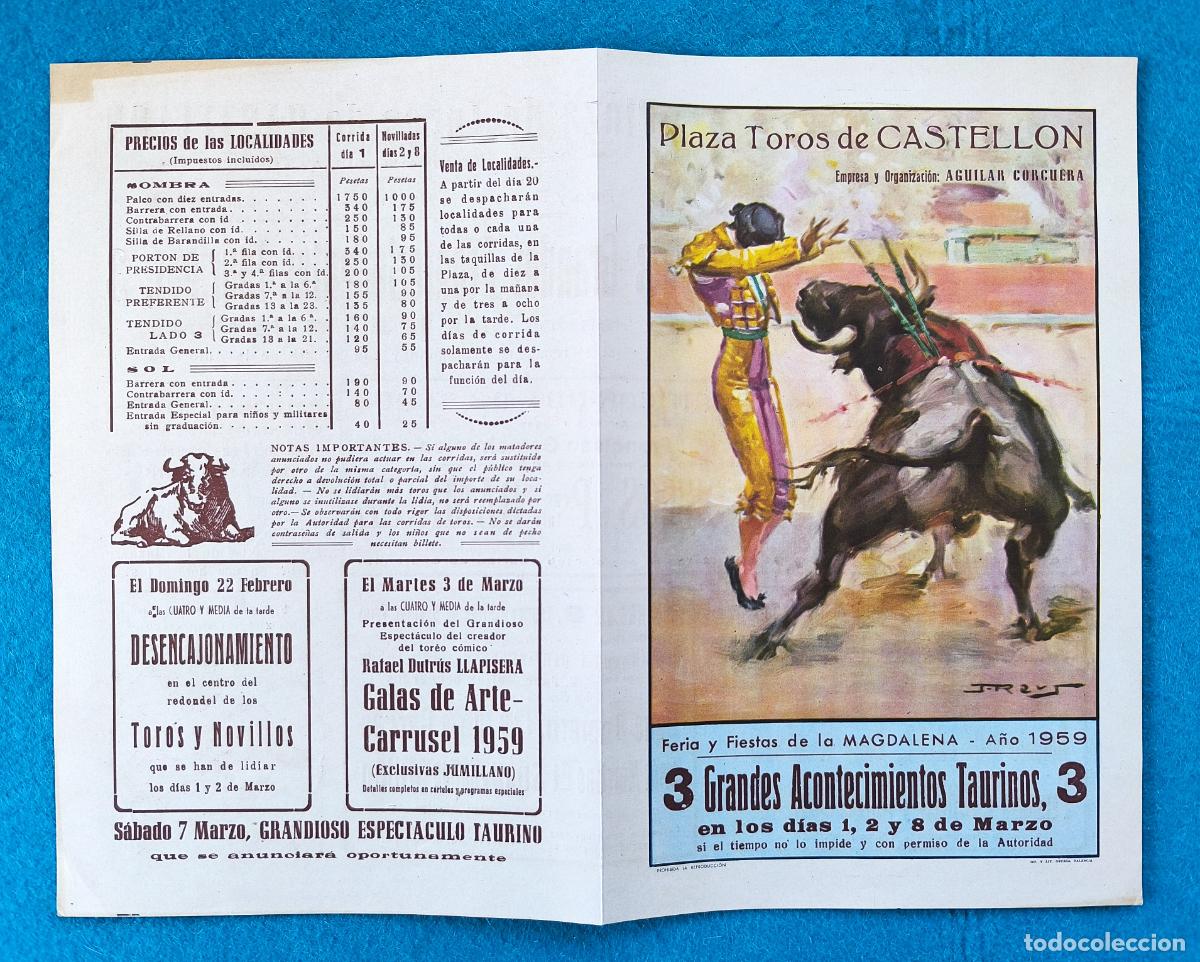 Tauromachie: RW PROGRAMA TOROS PLAZA CASTELLON 1959 GIRON OSTOS RAMIREZ ORIGINAL PT140 RR