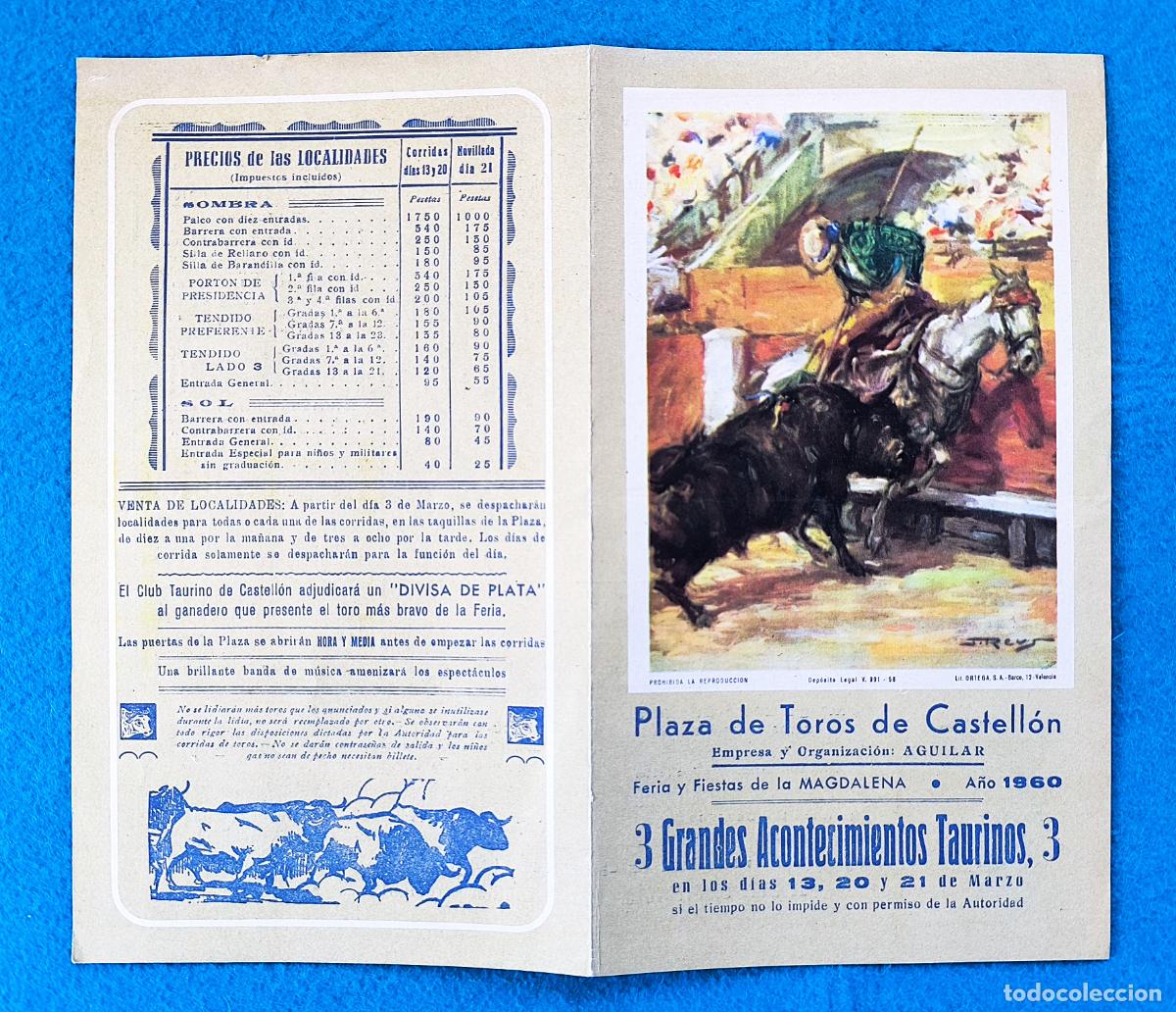 Tauromachie: RW PROGRAMA TOROS PLAZA CASTELLON 1960 PERALTA GIRON VALENCIA RAMIREZ ORIGINAL PT142 RR