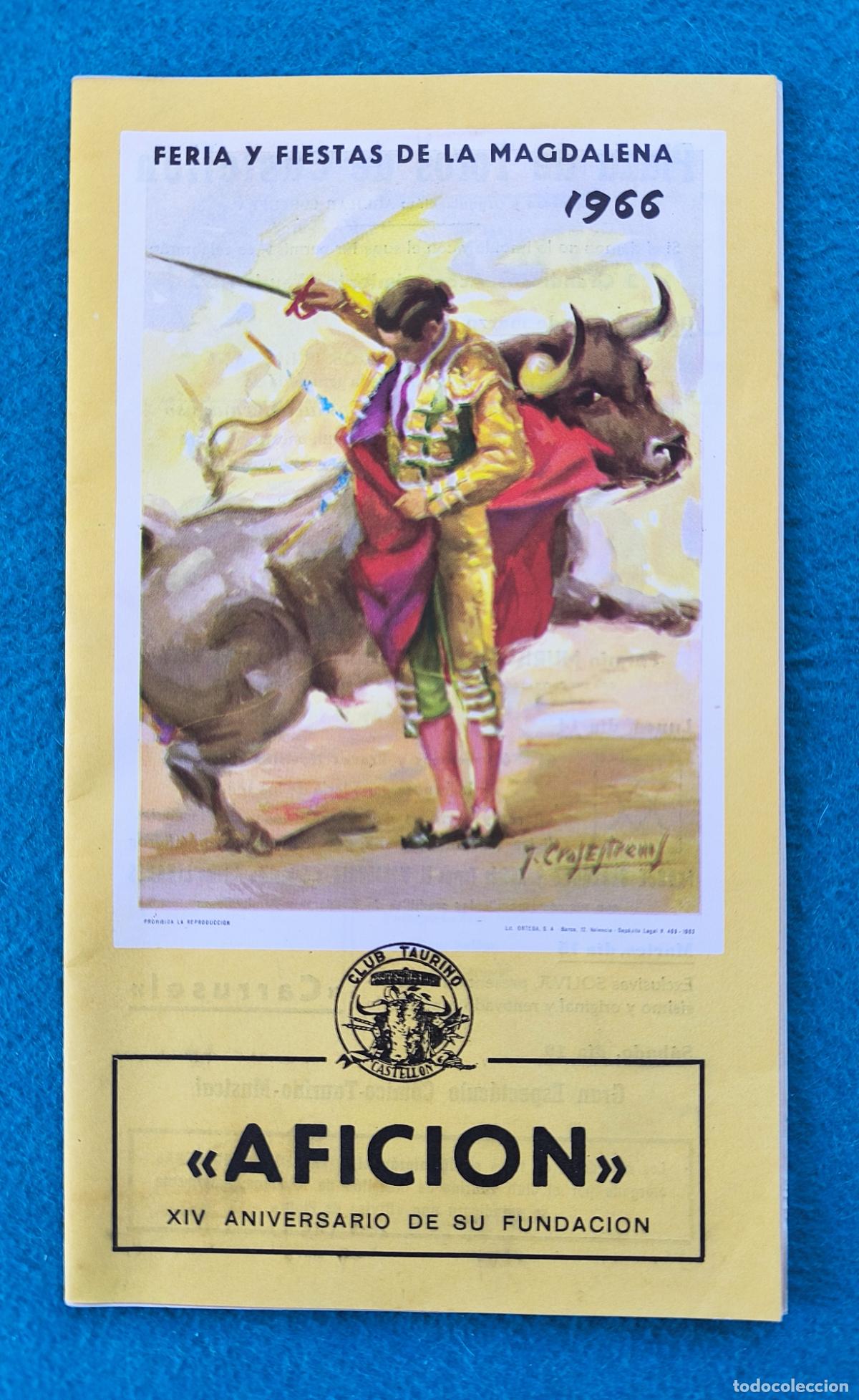 Tauromachie: RW PROGRAMA TOROS AFICION PLAZA CASTELLON 1966 MURILLO CAMINO EL VITI ORIGINAL PT153