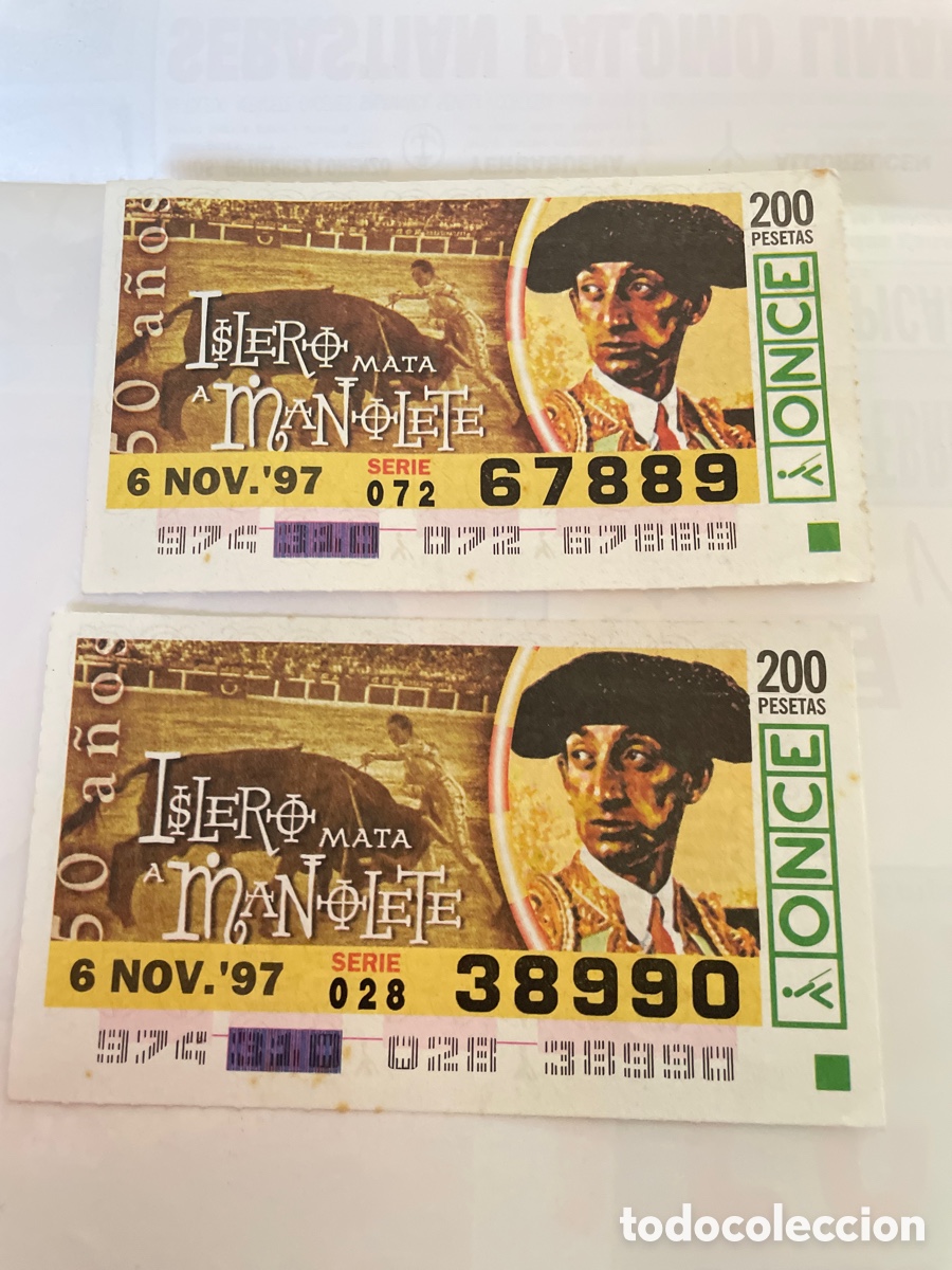 Tauromaquia: BILLETES LOTERIA ONCE ISLERO MATA MANOLETE 6 NOVIEMBRE 1997