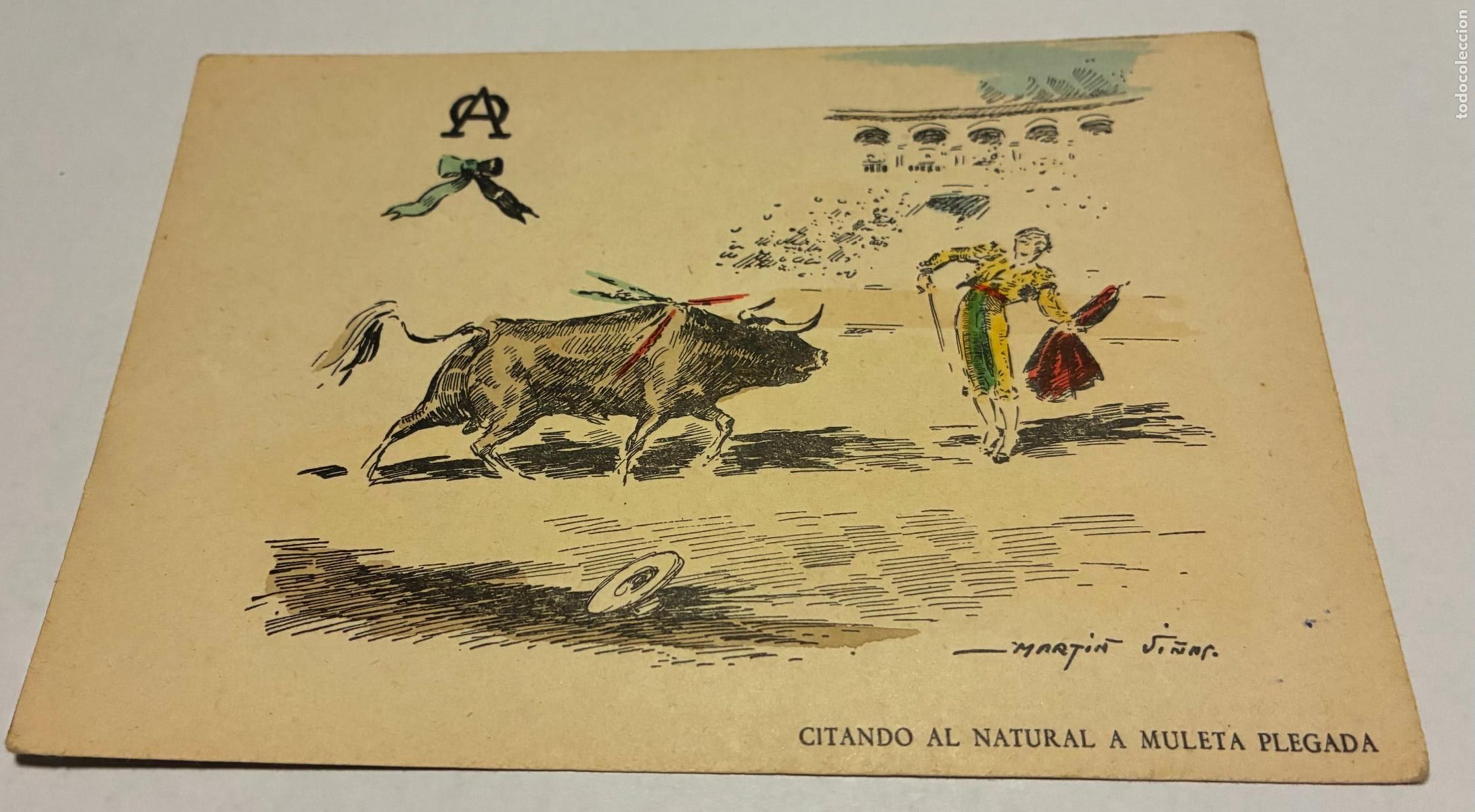Tauromachie: ANTIGUA TARJETA POSTAL CORRIDA DE TOROS, HIERRO Y DIVISA EDUARDO MIURA