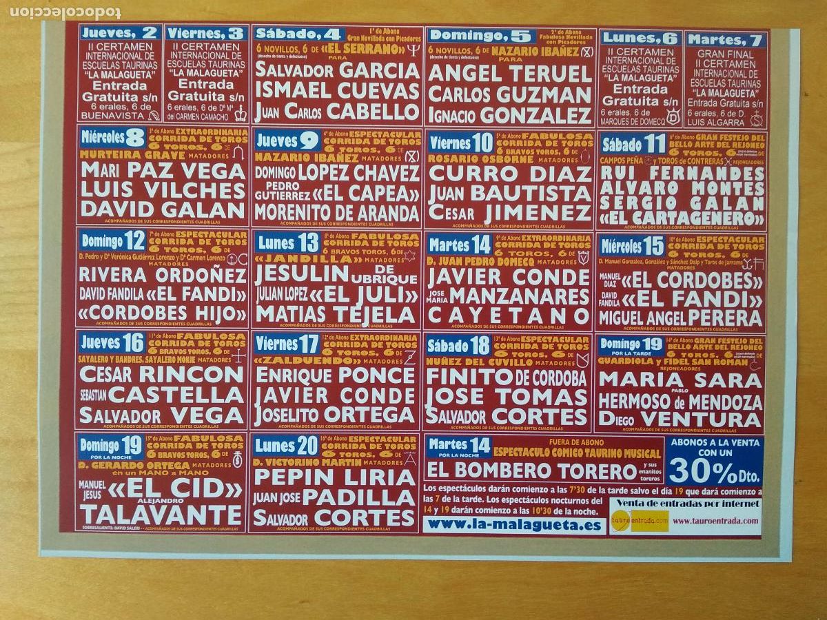 Tauromaquia: CARTEL DE TOROS FERIA MALAGA 2007 JOSE TOMAS FINITO EL JULI CORDOBES PAZ VEGA PONCECE C