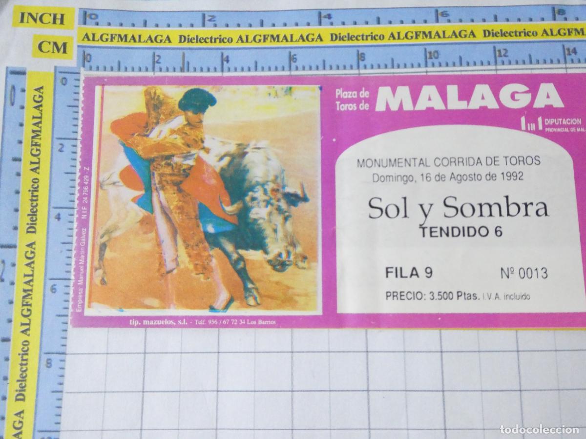 Tauromaquia: ENTRADA TOROS TOREROS CORRIDA PLAZA M&Aacute;LAGA. 16 AGOSTO 1992. GIN GINEBRA RIVES. 420