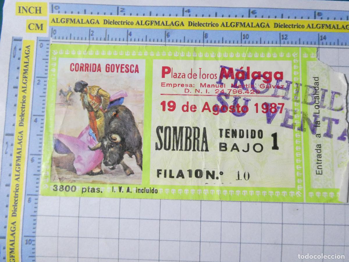 Tauromaquia: ENTRADA TOROS TOREROS CORRIDA PLAZA M&Aacute;LAGA. 19 AGOSTO 1987. PUBLICIDAD SEAT AUDI 428