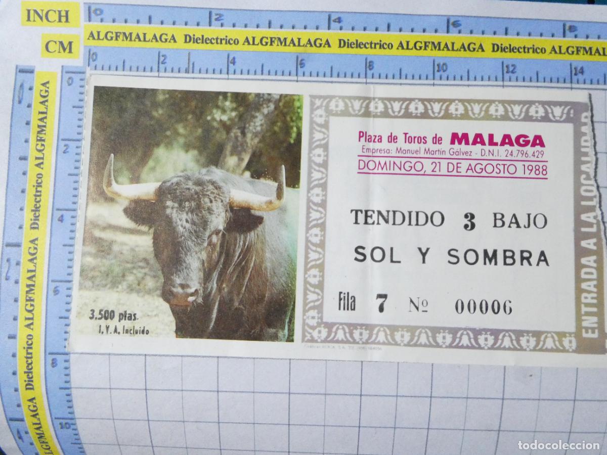 Tauromaquia: ENTRADA TOROS TOREROS CORRIDA PLAZA M&Aacute;LAGA. 21 AGOSTO 1988 PUBLICIDAD SEAT AUDI. 435
