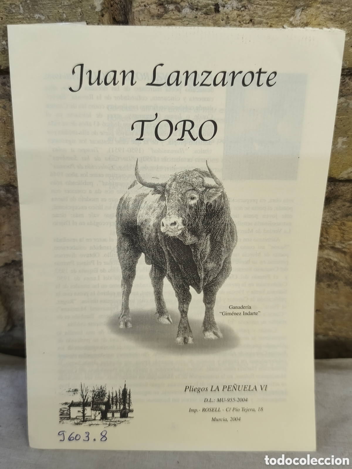 Tauromaquia: Juan Lanzarote TORO, Ganader&iacute;a &rdquo;Gim&eacute;nez Indarte&rdquo;