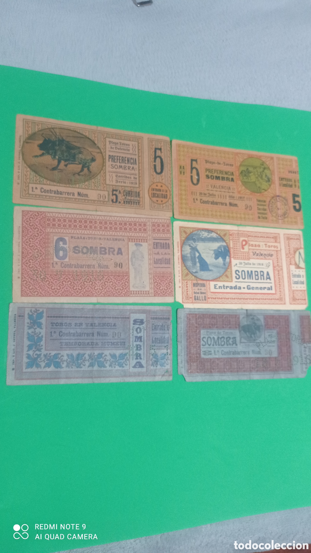 Tauromaquia: Seis entradas originales plaza de toros Valencia 1916 1917 1918 originaled