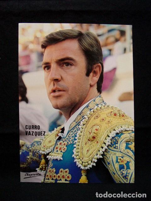 Tauromaquia: ANTIGUA TARJETA PUBLICITARIA CORRIDA PLAZA TOROS. TORERO CURRO V&Aacute;ZQUEZ. A&Ntilde;OS 80