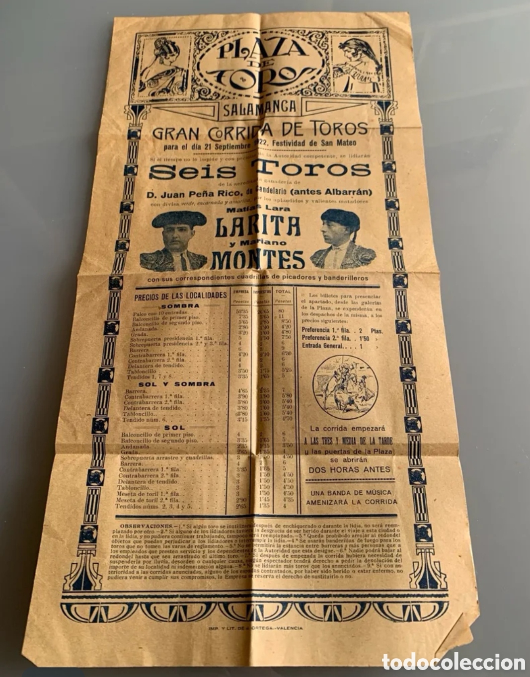 Tauromaquia: Cartel toros salamanca A&ntilde;o 1922