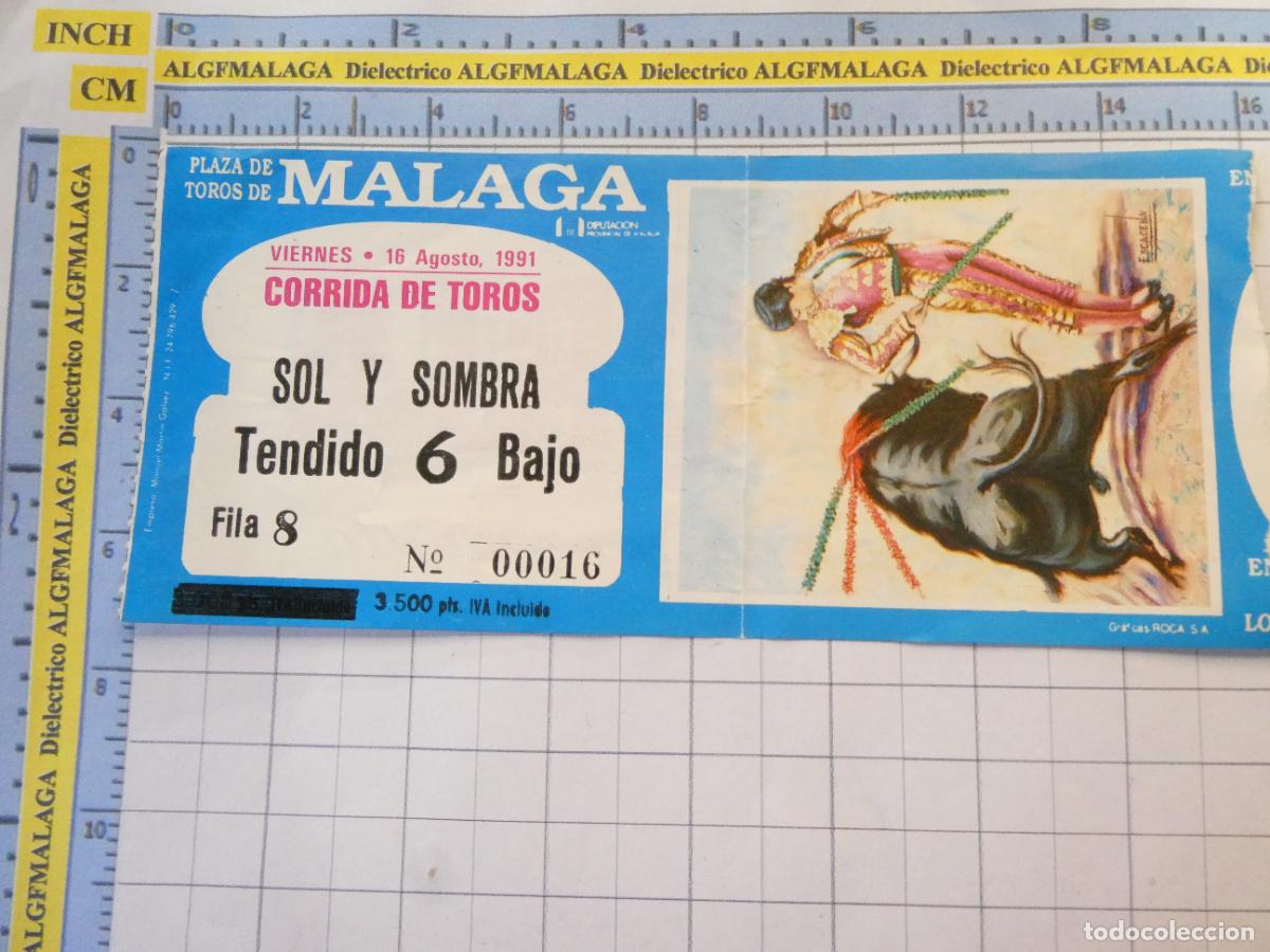 Tauromaquia: ENTRADA TOROS TOREROS CORRIDA PLAZA M&Aacute;LAGA. 16 AGOSTO 1991 PUBLICIDAD CERVEZA VICTORIA. 458