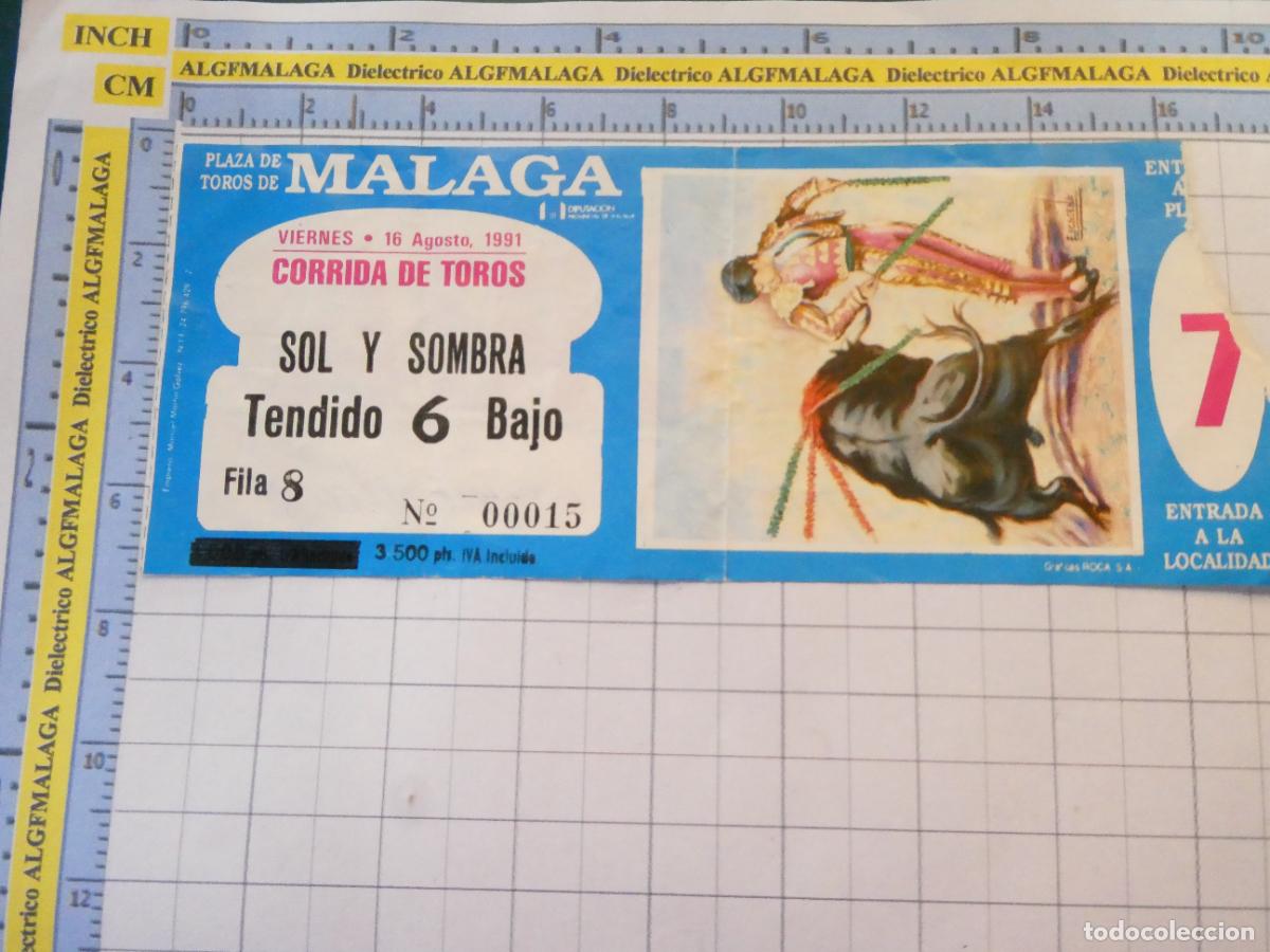 Tauromaquia: ENTRADA TOROS TOREROS CORRIDA PLAZA M&Aacute;LAGA. 16 AGOSTO 1991 PUBLICIDAD CERVEZA VICTORIA. 461