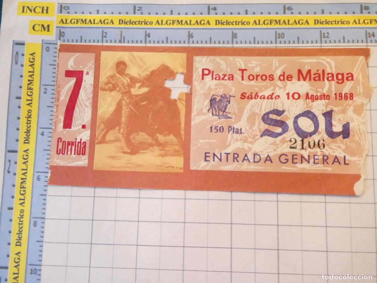 Tauromaquia: ENTRADA TOROS TOREROS CORRIDA PLAZA M&Aacute;LAGA. 10 AGOSTO 1968 PUBLICIDAD CERVEZA VICTORIA. 464