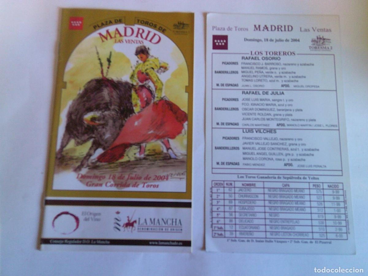 Tauromaquia: Programa Plaza de toros de Madrid Las ventas Domingo 18 julio 2004